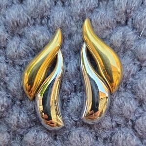 Gold and Silver Tone Flame Earrings